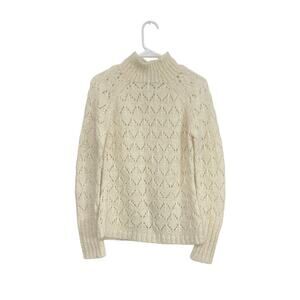 Ann Taylor LOFT Mohair Wool Open Knit Turtleneck Cream Sweater Size Medium